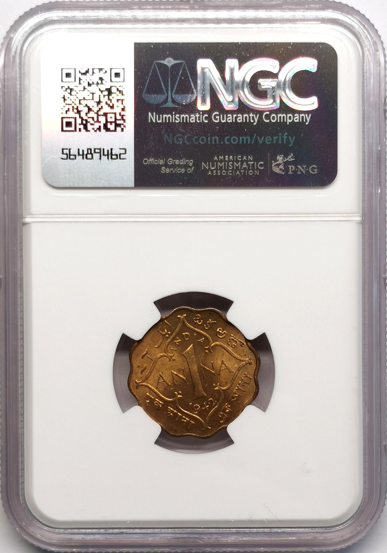 凡希社世界钱币微拍第二百七十三期 1942英属印度乔六1安那铜币NGC-MS64