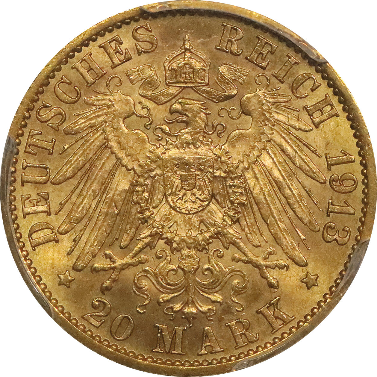 北京阿城哥拍卖2024年春季拍卖会 1913普鲁士二世马克金币一枚 PCGS MS63评级编号：37820601