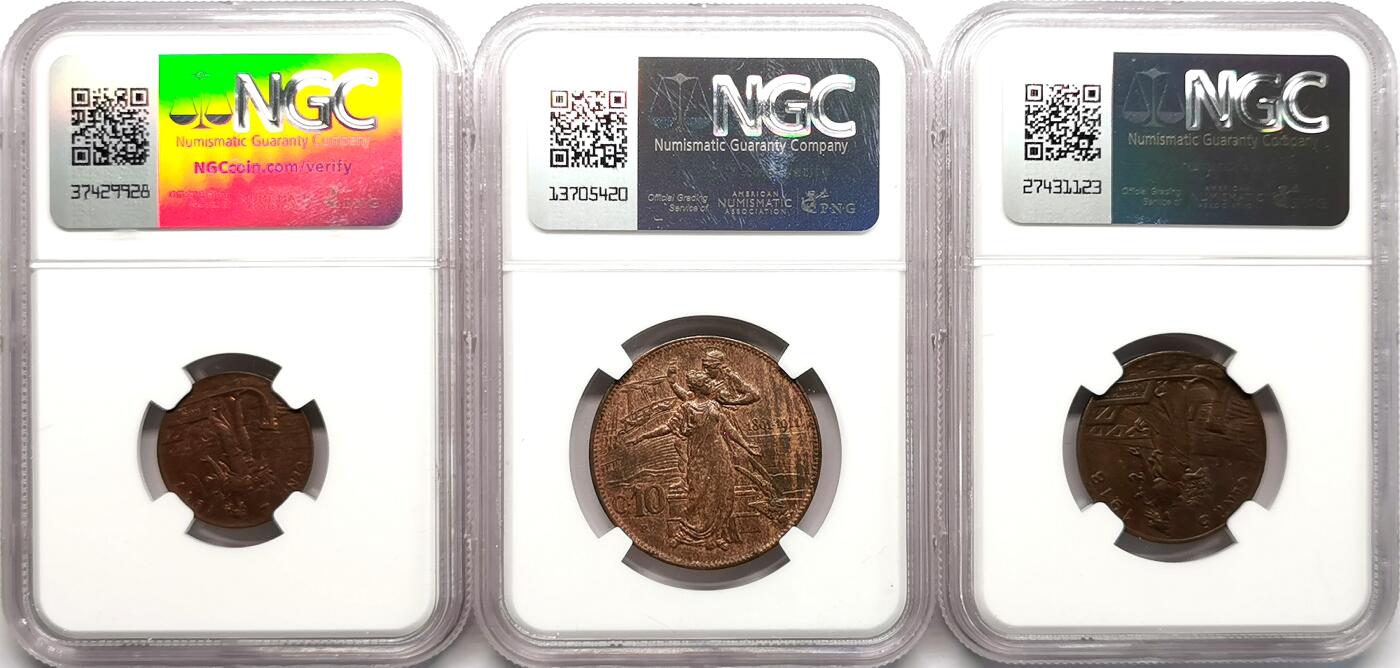 凡希社世界钱币微拍第二百七十三期 意大利铜币1C/5C/10C三枚NGC