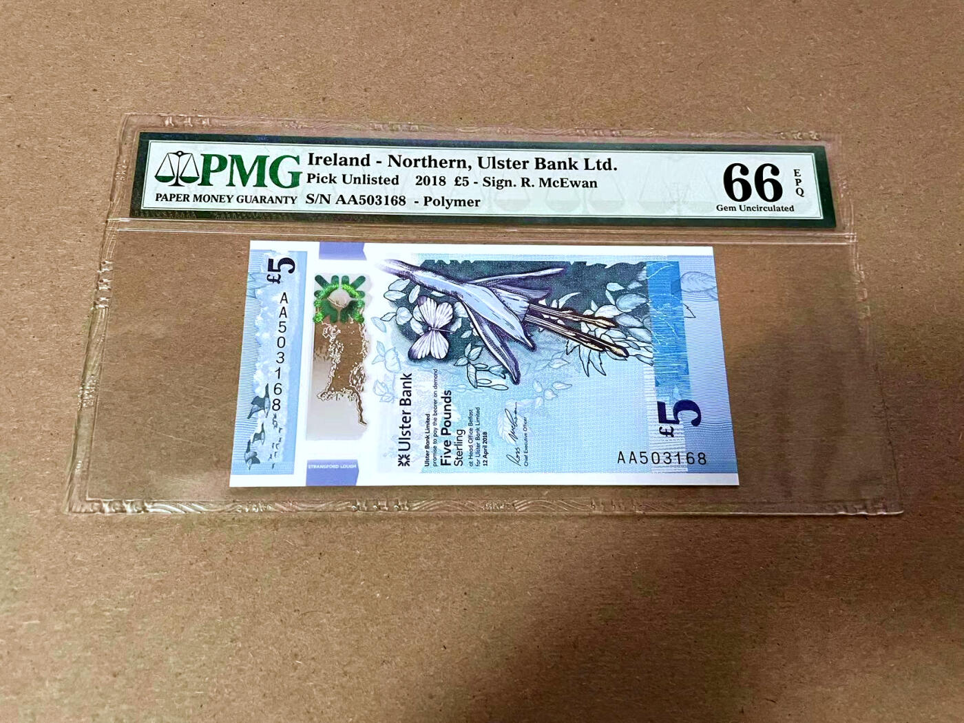 【Blue Auction】✨世界纸币精拍第493期【精】 【AA无47】北爱尔兰 2018年5镑 PMG66EPQ 