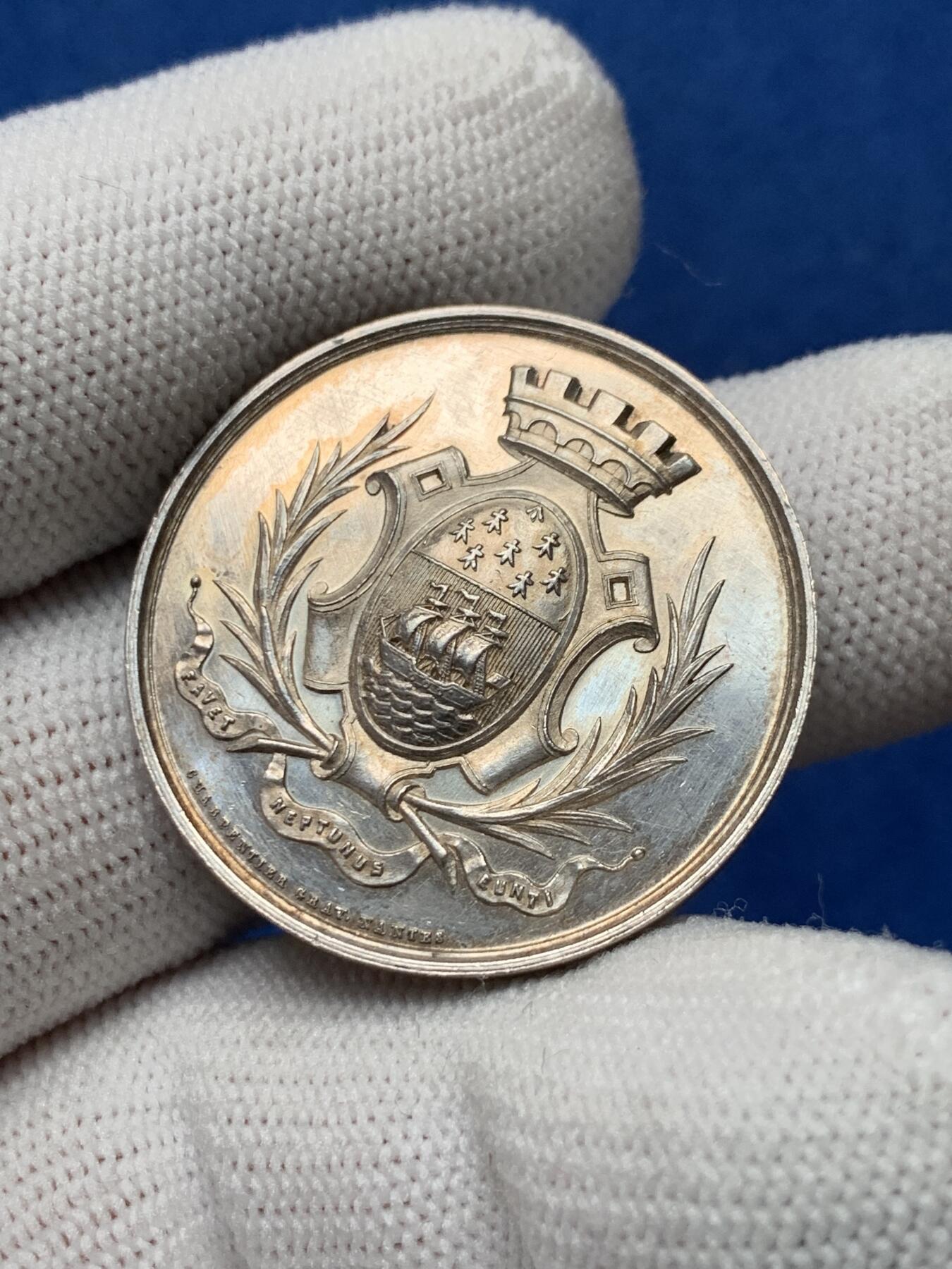 《竞宝斋》第281场- 周日，周一 ，周二3场连拍 （全场包邮） 法国1859南特商业法庭银章 12.87g 31.2mm 蜜蜂边铭