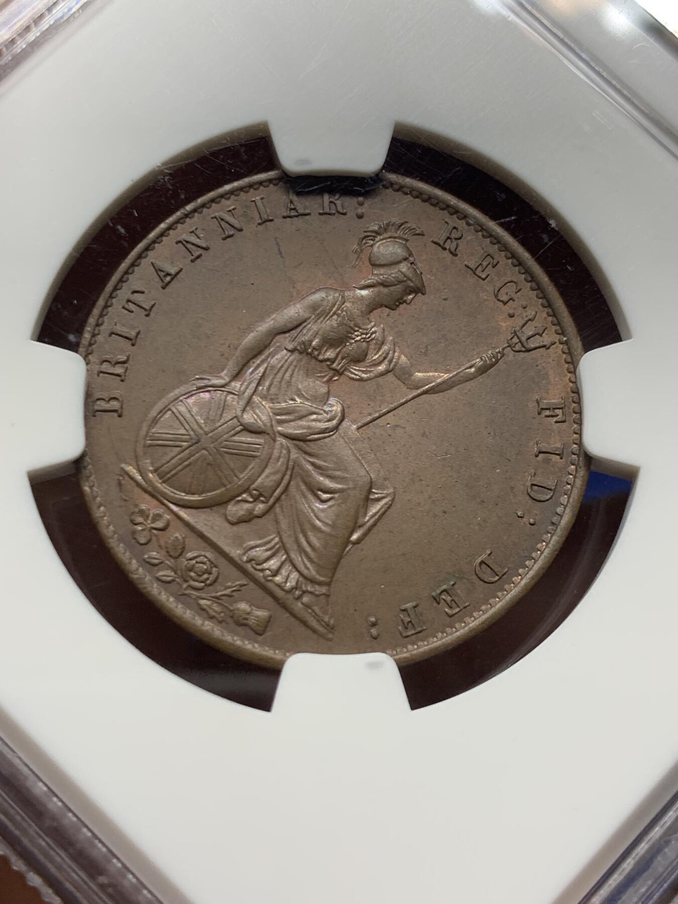 《竞宝斋》第279场- 周日，周一 ，周二3场连拍 （全场包邮） NGC MS63BN 英国1841小维半便士铜币 年轻版 1841早期年份 中心部位铜光犹存，发丝胸口高点犀利，状态极佳。老盒严评，不容错过