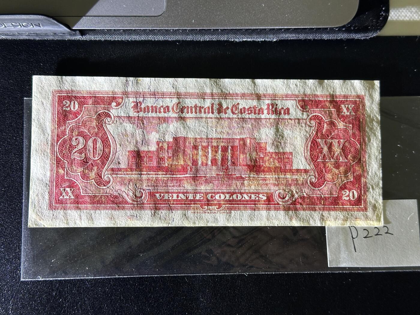 《外钞收藏家》第三百八十一期（美洲小专场） 哥斯达黎加1964年20克伦 P222 UNC- 有黄斑