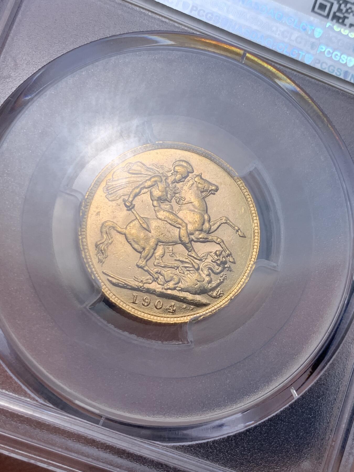 《竞宝斋》第279场- 周日，周一 ，周二3场连拍 （全场包邮） PCGS MS61 英属澳大利亚1904年爱德华七世1索维林马剑金币珀斯厂 7.9881g 91.7%金 十分少见的爱德华七世澳大利亚金币