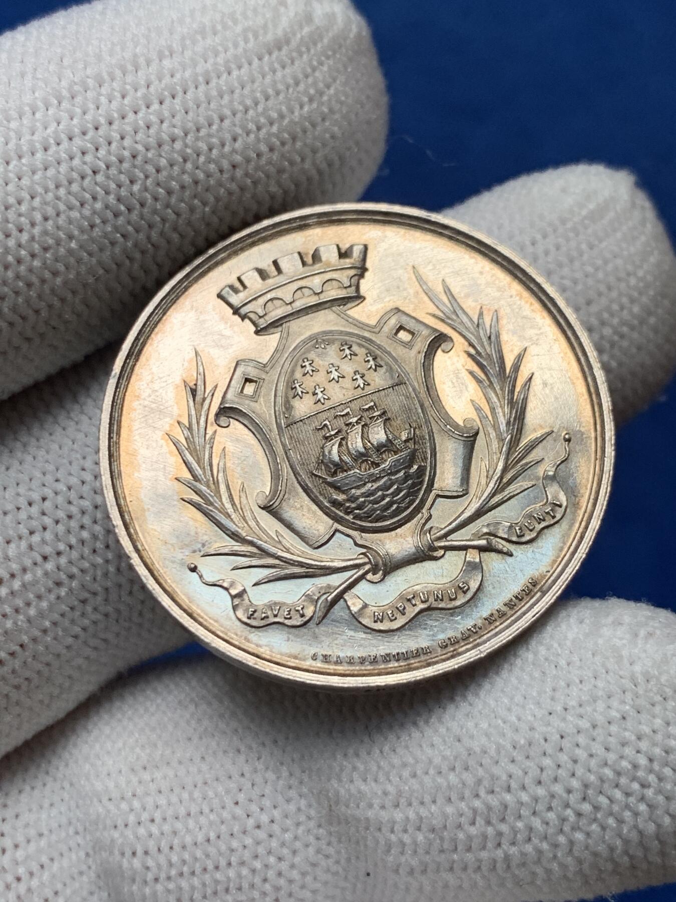 《竞宝斋》第281场- 周日，周一 ，周二3场连拍 （全场包邮） 法国1859南特商业法庭银章 12.87g 31.2mm 蜜蜂边铭