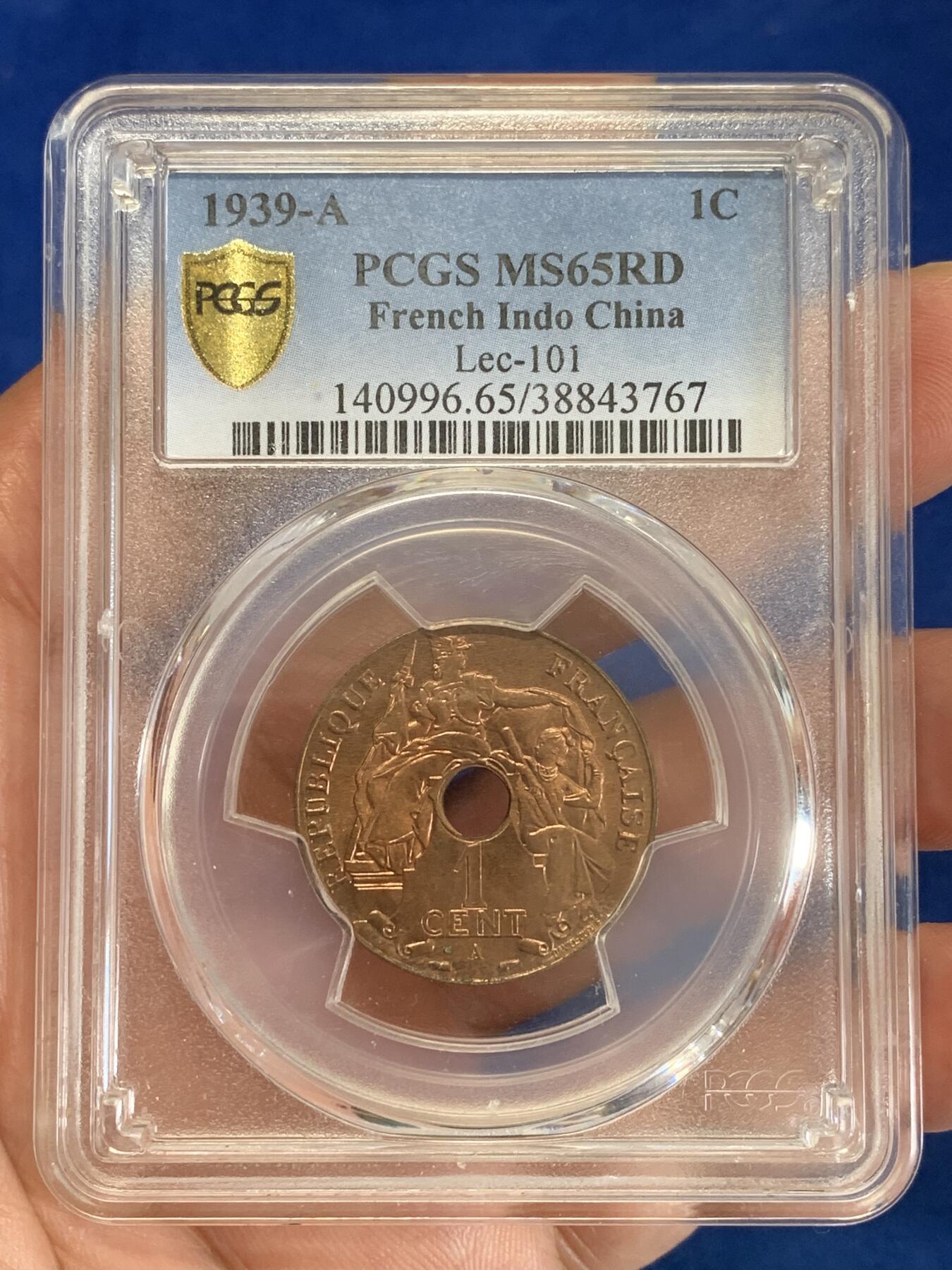 《竞宝斋》第279场- 周日，周一 ，周二3场连拍 （全场包邮） PCGS MS65RD 1939年法属安南百分之一铜币