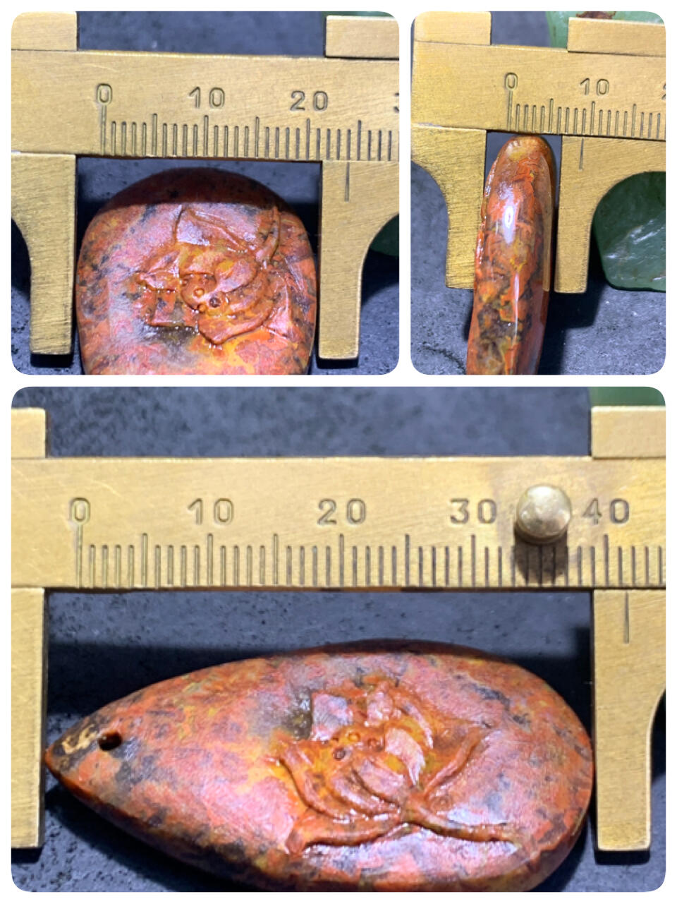 精美亚光草花纹战国红玛瑙手工雕刻荷花吊坠一个，