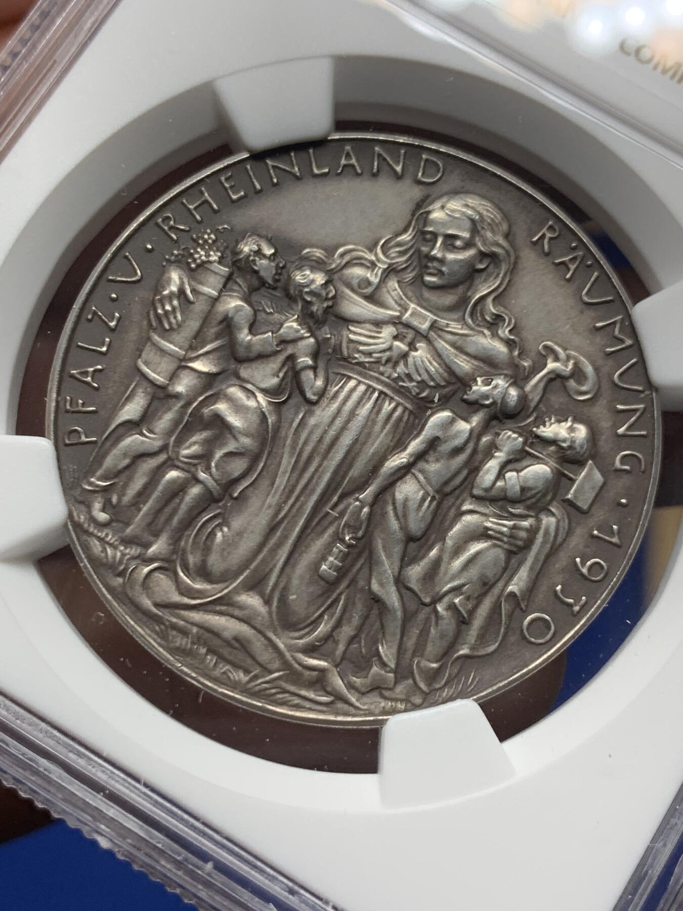 《竞宝斋》第279场- 周日，周一 ，周二3场连拍 （全场包邮） NGC UNC 1930年德国莱茵回归海神波塞冬大银章  经典品种，艺术性极佳，低评错杀，状态很好