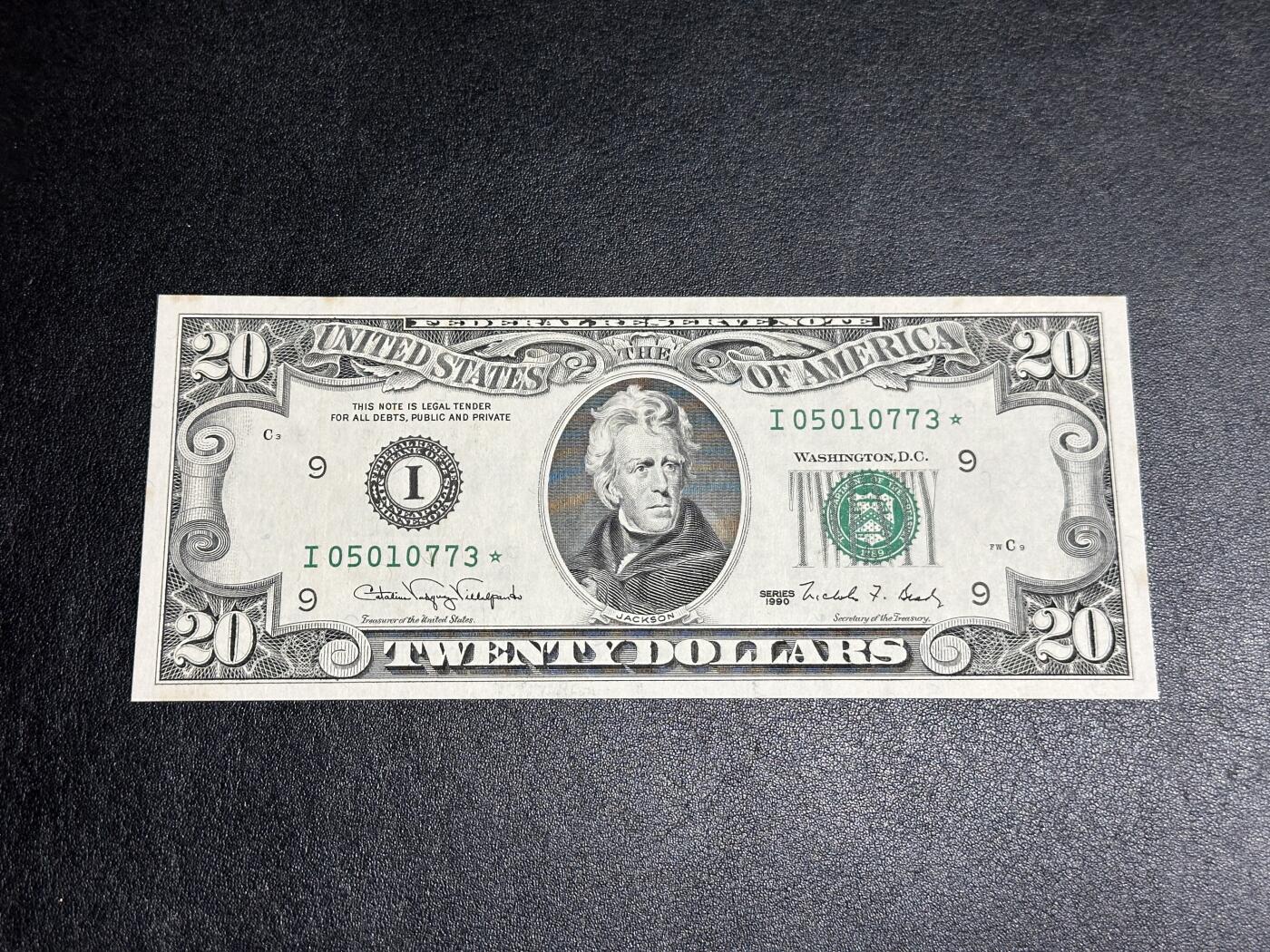 《外钞收藏家》第三百八十期（连拍第二场） 1990年美国20美元 UNC- 无折 有潮、癍