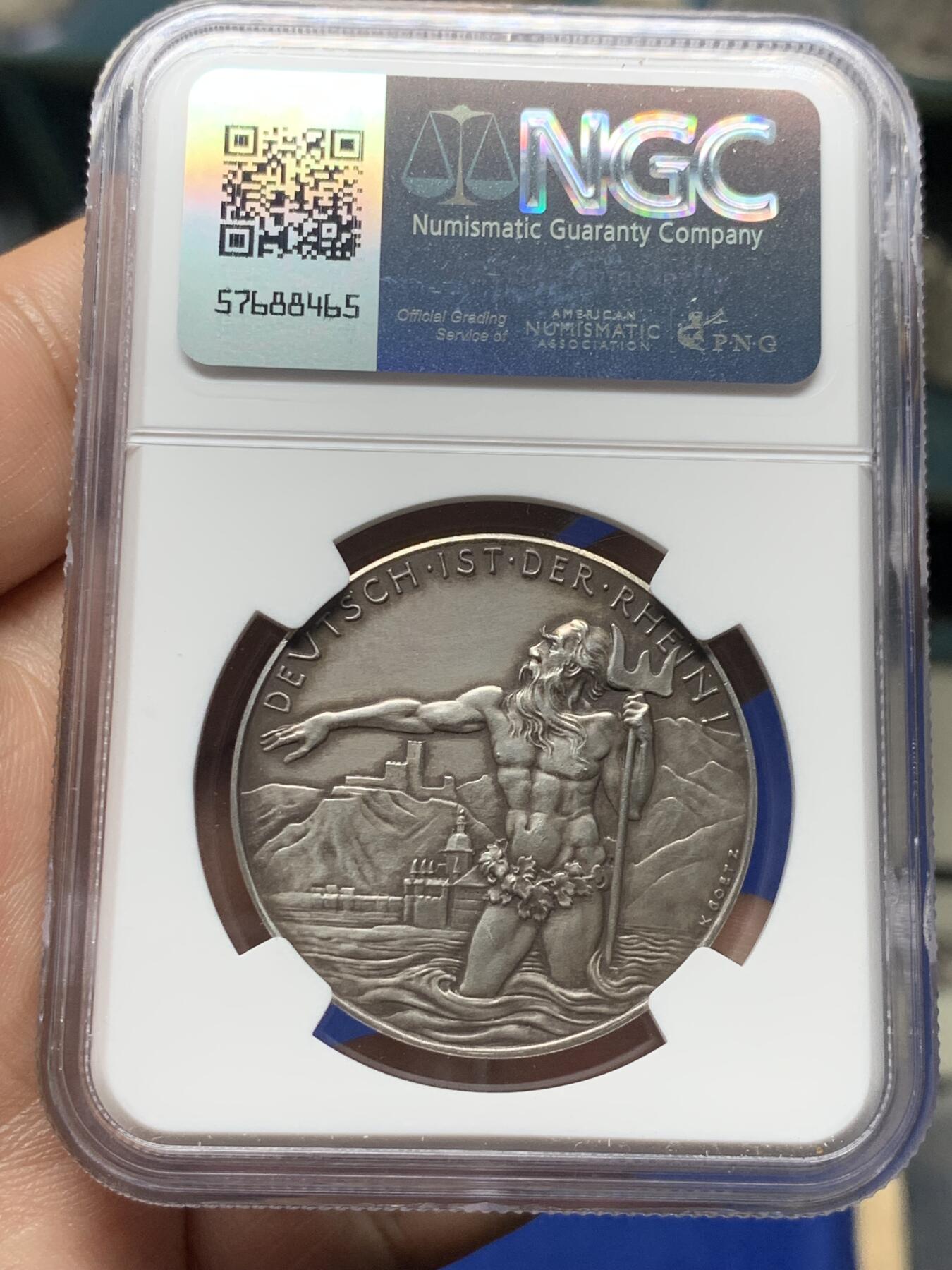 《竞宝斋》第279场- 周日，周一 ，周二3场连拍 （全场包邮） NGC UNC 1930年德国莱茵回归海神波塞冬大银章  经典品种，艺术性极佳，低评错杀，状态很好