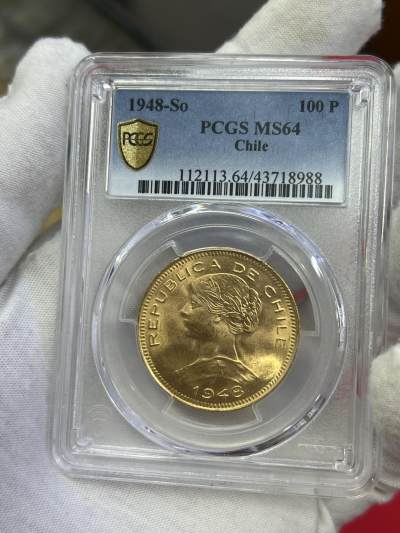 大中华拍卖第744期 - 1948智利女神像100比索金币重20.34克