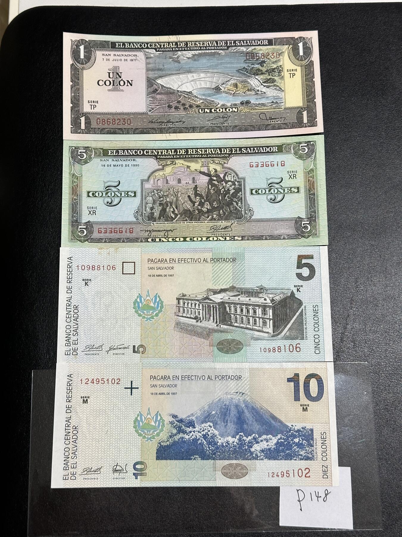 《外钞收藏家》第三百八十一期（美洲小专场） 萨尔瓦多4枚 全新 5面额两个潮癍 其他没问题