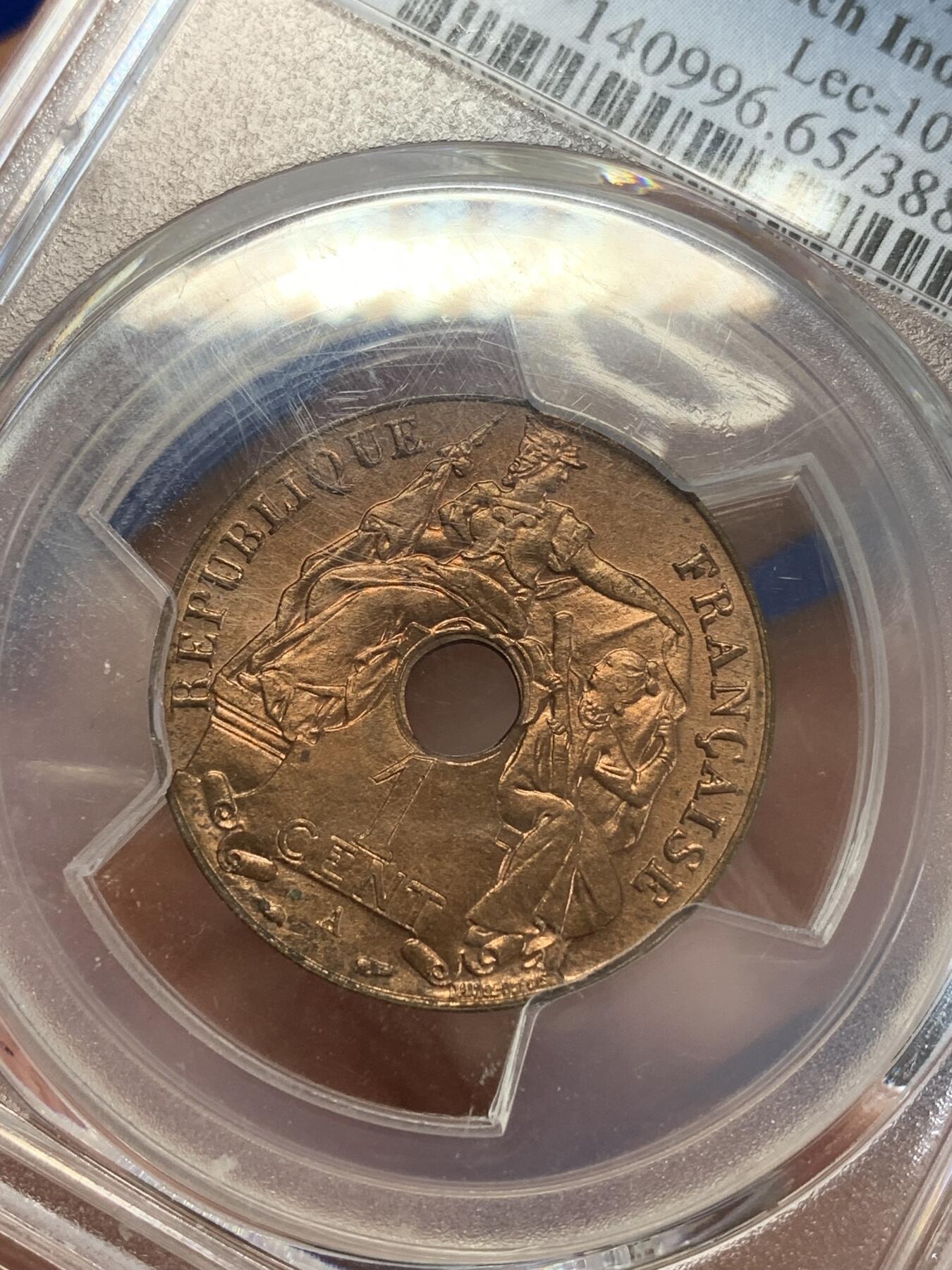 《竞宝斋》第279场- 周日，周一 ，周二3场连拍 （全场包邮） PCGS MS65RD 1939年法属安南百分之一铜币