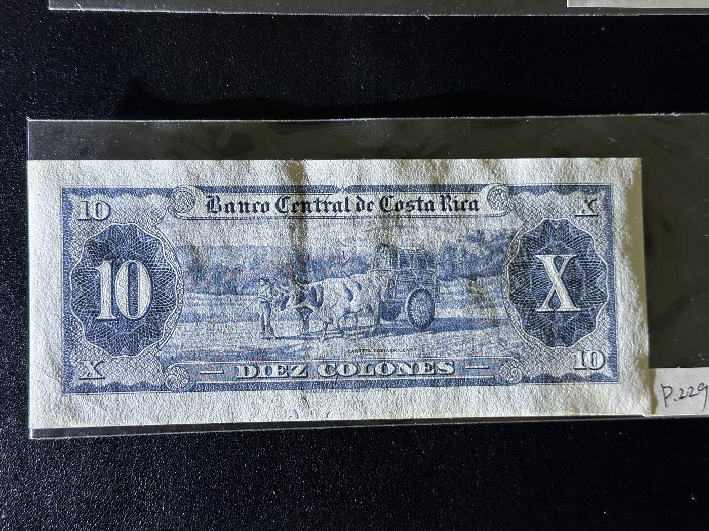 《外钞收藏家》第三百八十一期（美洲小专场） 哥斯达黎加1967年10克伦	P229 全新 疑似有轻微潮