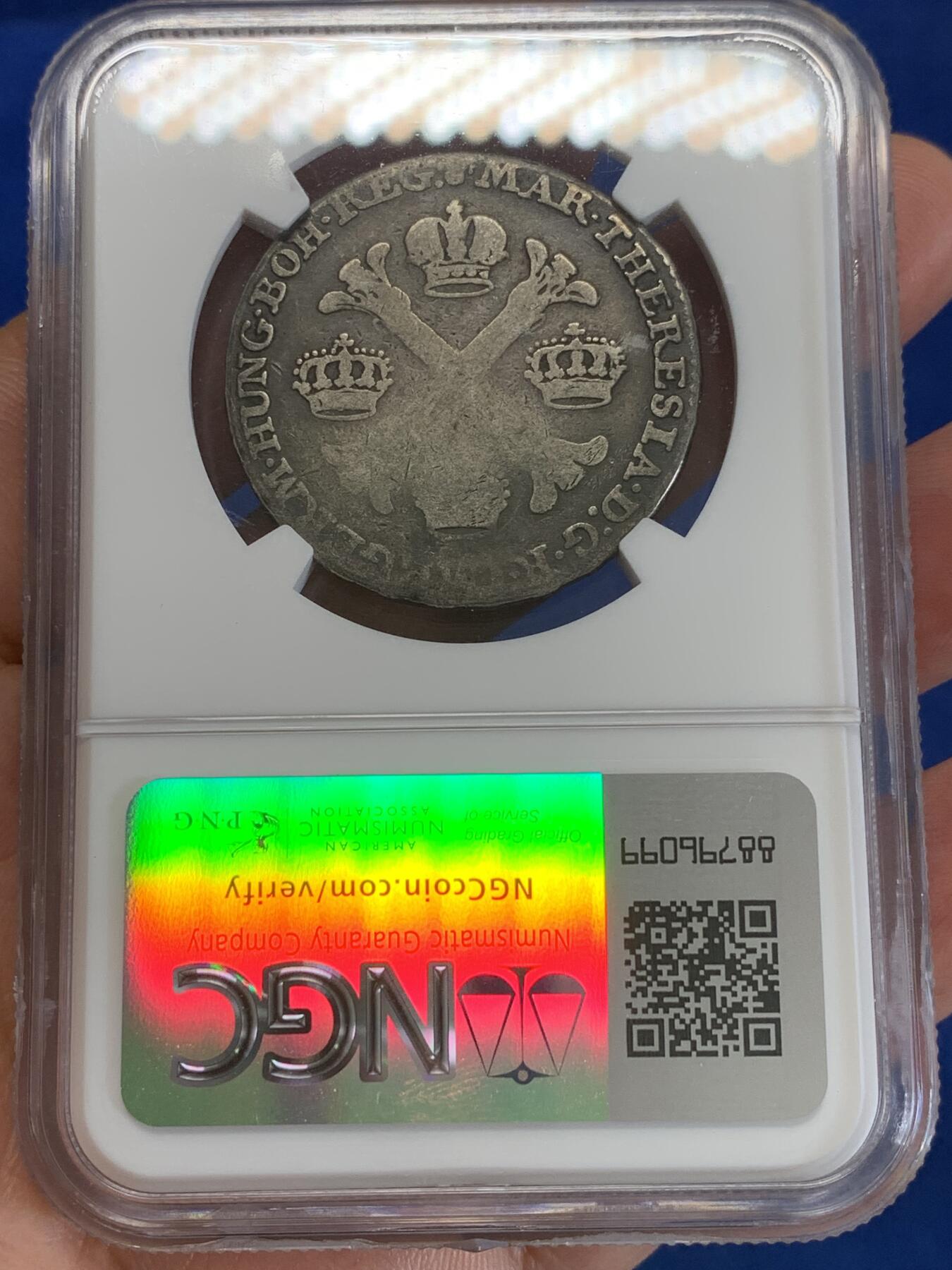 《竞宝斋》第279场- 周日，周一 ，周二3场连拍 （全场包邮） NGC VG10 1770年奥属尼德兰1/2泰勒 唯一冠军分，极少见的品种，布鲁塞尔产，200多年老包浆，很舒服的状态