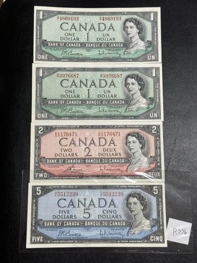 《外钞收藏家》第三百八十一期（美洲小专场） - 加拿大1954版小套，1/1/2/5元，4枚	P74-77  全新UNC