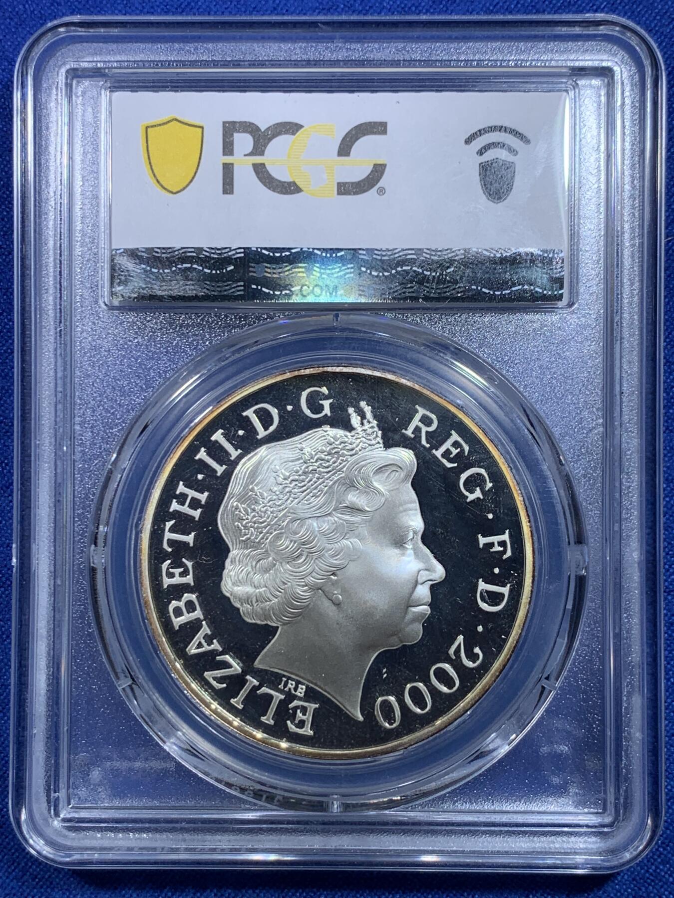 《竞宝斋》第279场- 周日，周一 ，周二3场连拍 （全场包邮） PCGS PR68DCAM 英国2000年千禧年5英镑镀金银币 单枚少见出自套币