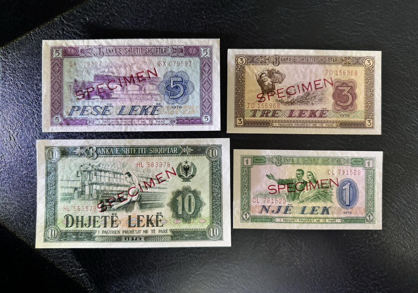 收藏联盟Quantum Auction 第354期拍卖  阿尔巴尼亚1976年1到10列克样票 品相全新UNC 5列克边缘一处潮斑 中国代印