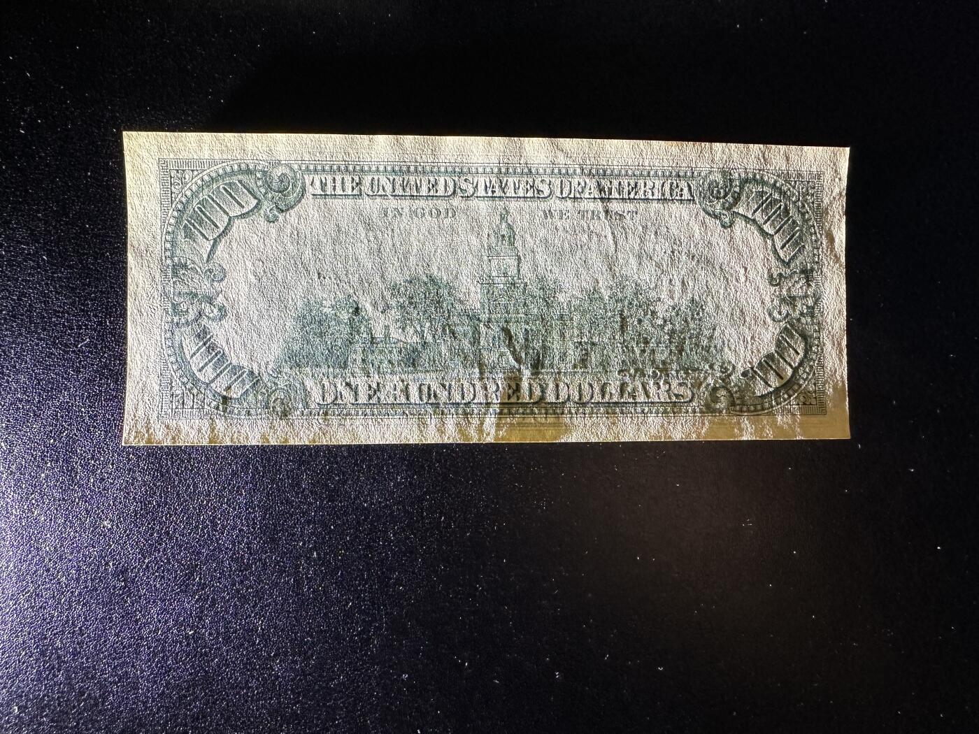 《外钞收藏家》第三百八十期（连拍第二场） 1963年美国100美元 无折 有潮癍 黄斑