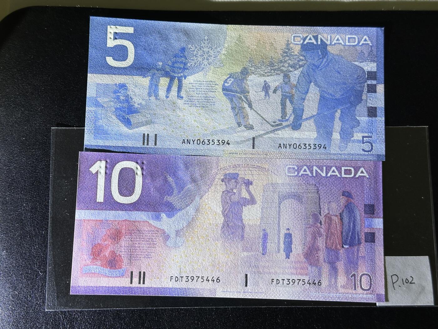 《外钞收藏家》第三百八十一期（美洲小专场） 加拿大2000-2001年版，5/10元	P101-102  全新UNC