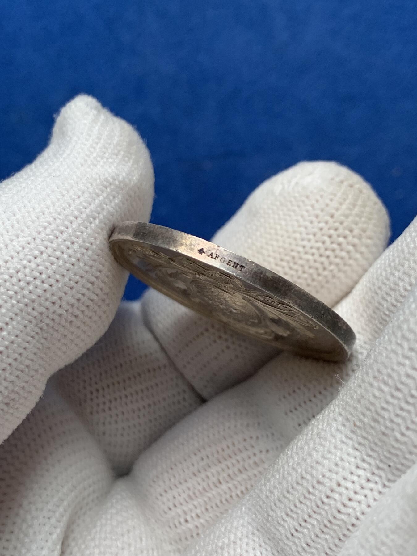 《竞宝斋》第281场- 周日，周一 ，周二3场连拍 （全场包邮） 法国1859南特商业法庭银章 12.87g 31.2mm 蜜蜂边铭