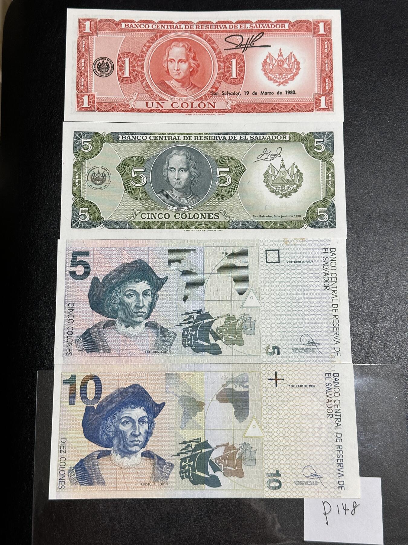 《外钞收藏家》第三百八十一期（美洲小专场） 萨尔瓦多4枚 全新 5面额两个潮癍 其他没问题