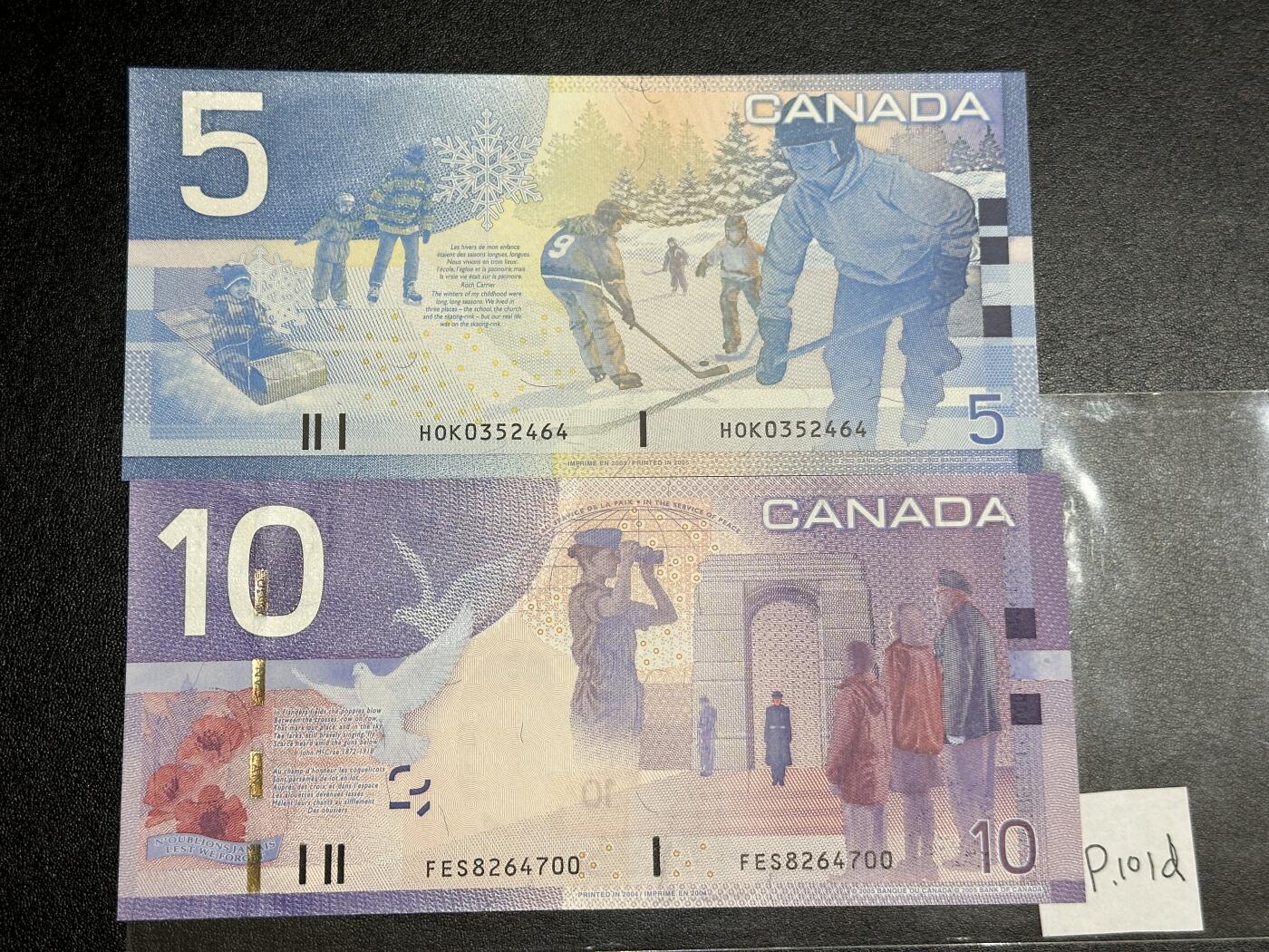 《外钞收藏家》第三百八十一期（美洲小专场） 加拿大2005年版5/10元	P101d-102A  全新UNC