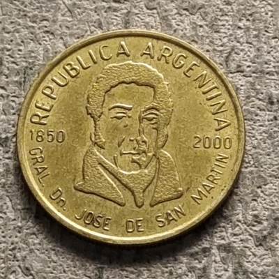 0起1加再包邮-纯粹捡漏拍-331散币银币场 - 【少见南美纪念币】阿根廷2000年50分圣马丁逝世150周年纪念币