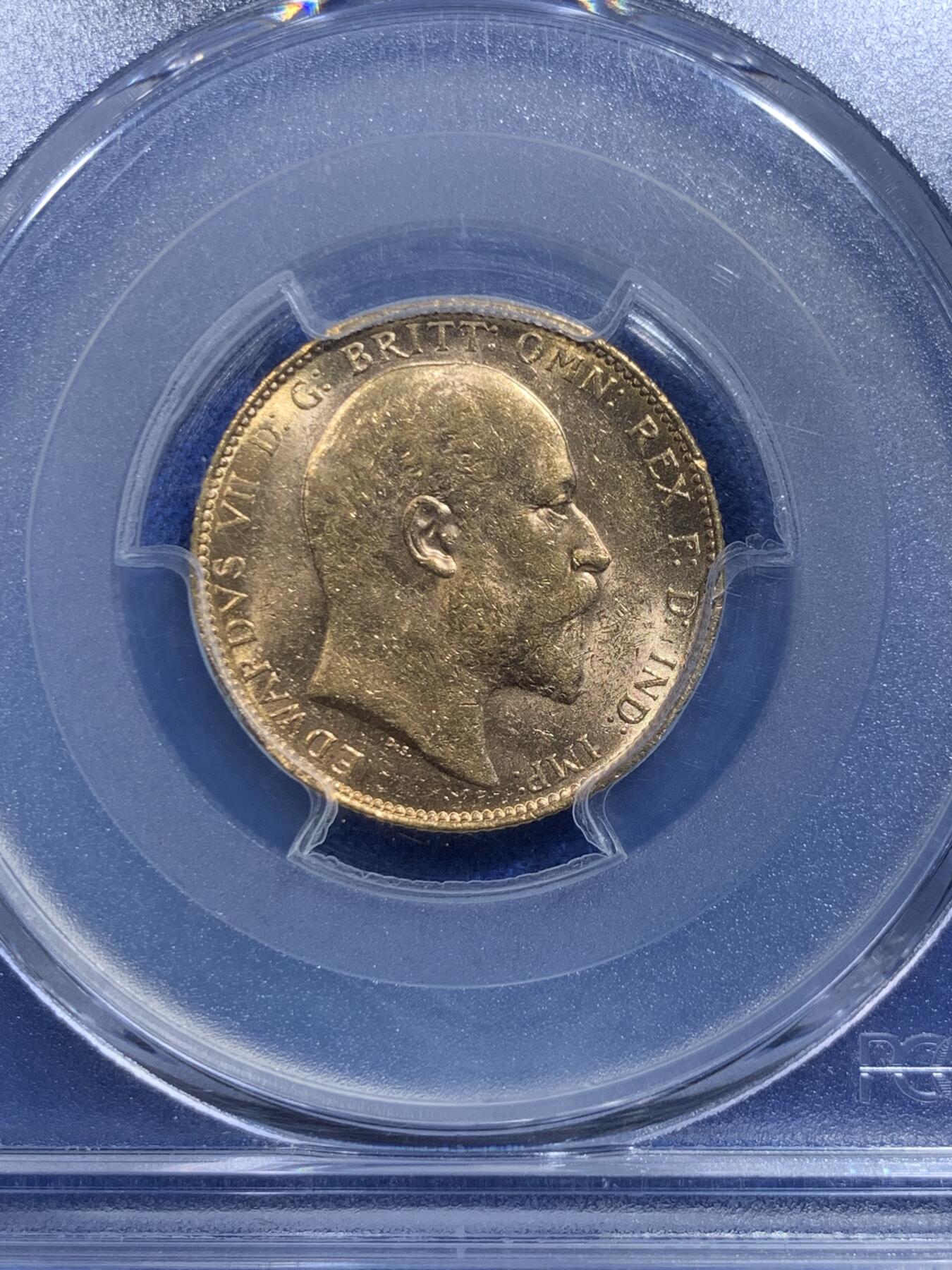 《竞宝斋》第279场- 周日，周一 ，周二3场连拍 （全场包邮） PCGS MS61 英属澳大利亚1904年爱德华七世1索维林马剑金币珀斯厂 7.9881g 91.7%金 十分少见的爱德华七世澳大利亚金币