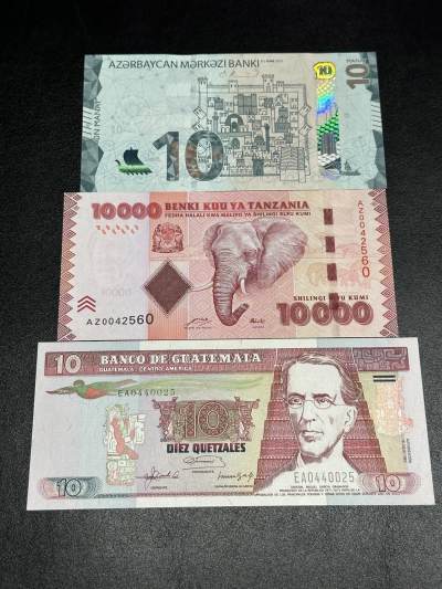 《外钞收藏家》第三百八十期（连拍第二场） - 阿塞拜疆、坦桑尼亚、危地马拉三张精美纸钞一起 全新UNC
