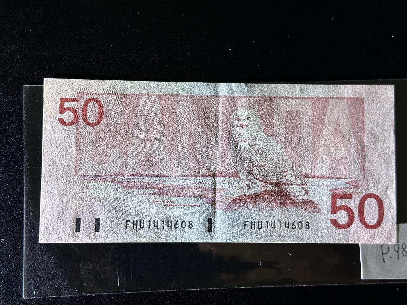 《外钞收藏家》第三百八十一期（美洲小专场） 加拿大1988年50元	P98 AU品相 有软折