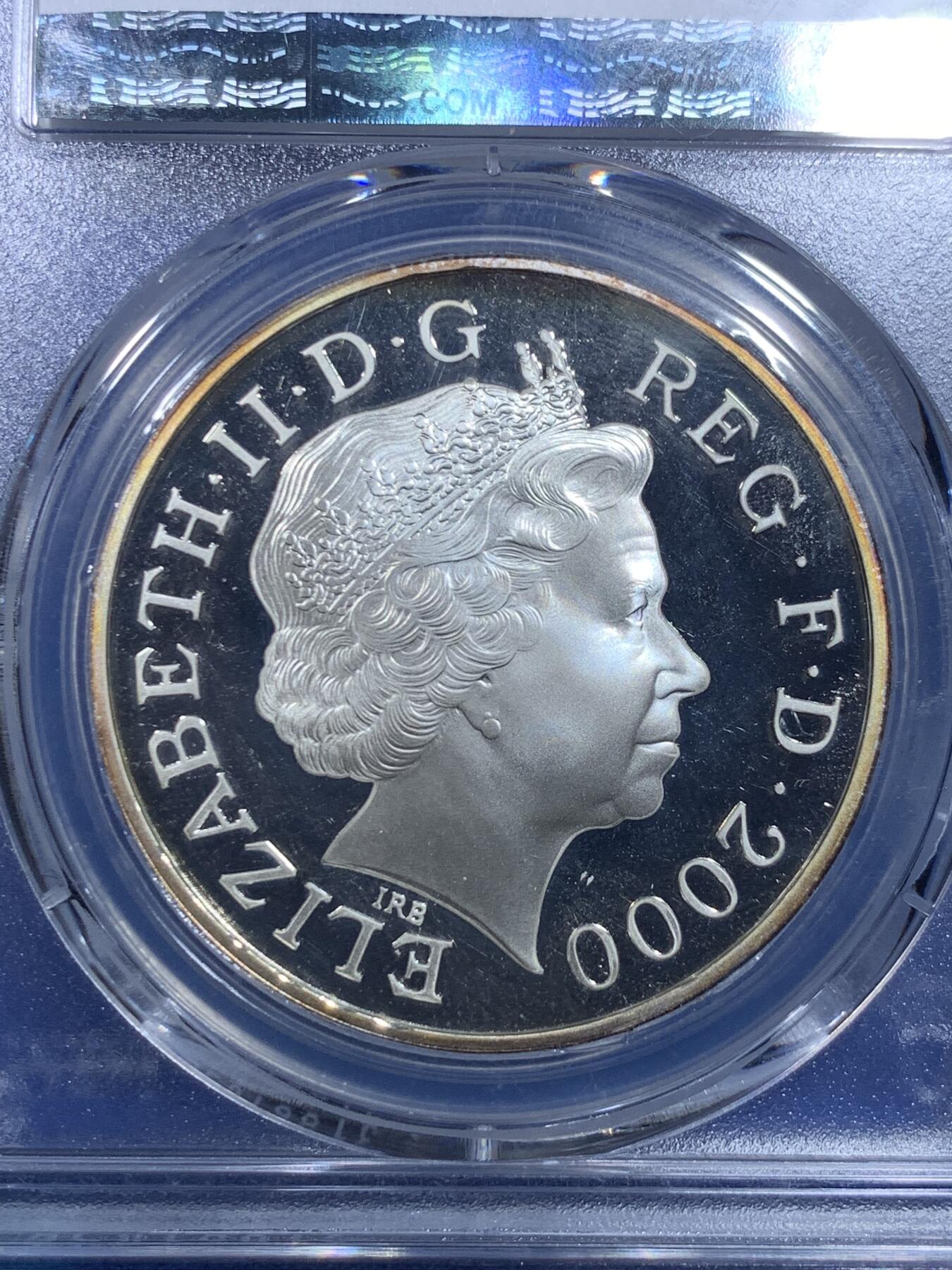 《竞宝斋》第279场- 周日，周一 ，周二3场连拍 （全场包邮） PCGS PR68DCAM 英国2000年千禧年5英镑镀金银币 单枚少见出自套币