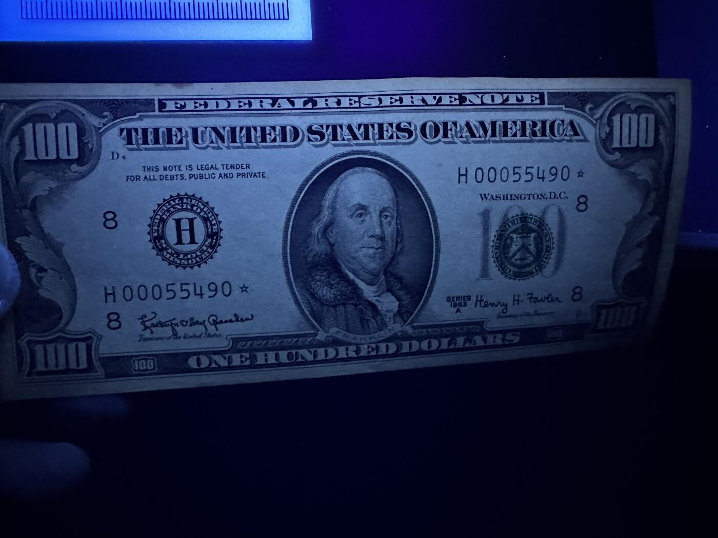 《外钞收藏家》第三百八十期（连拍第二场） 1963年美国100美元 无折 有潮癍 黄斑