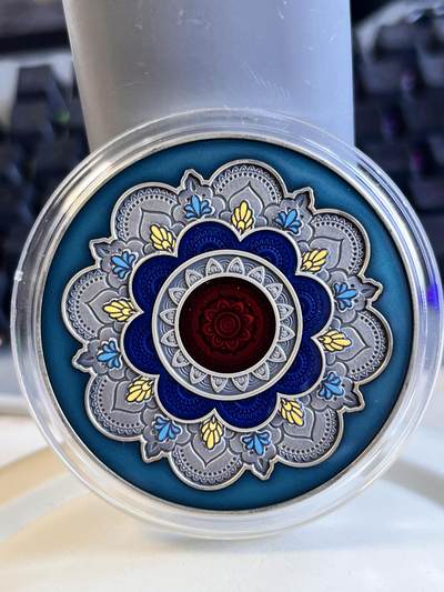 【海寕潮】拍卖第115期 - 【海寧潮】喀麦隆2019年曼陀罗艺术-“永生之轮” 2盎司加大彩色树脂工艺技术仿古彩色纪念银币.盒证全