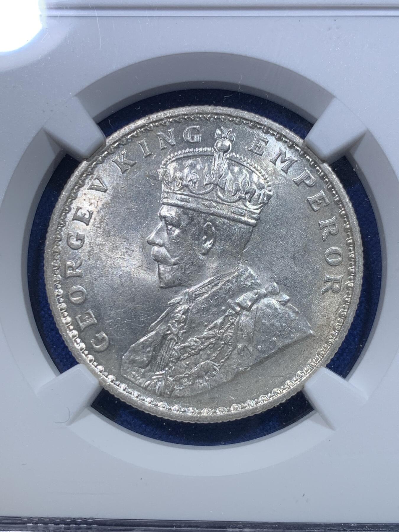 《竞宝斋》第279场- 周日，周一 ，周二3场连拍 （全场包邮） NGC MS61 印度1916C乔治五世1卢比银币