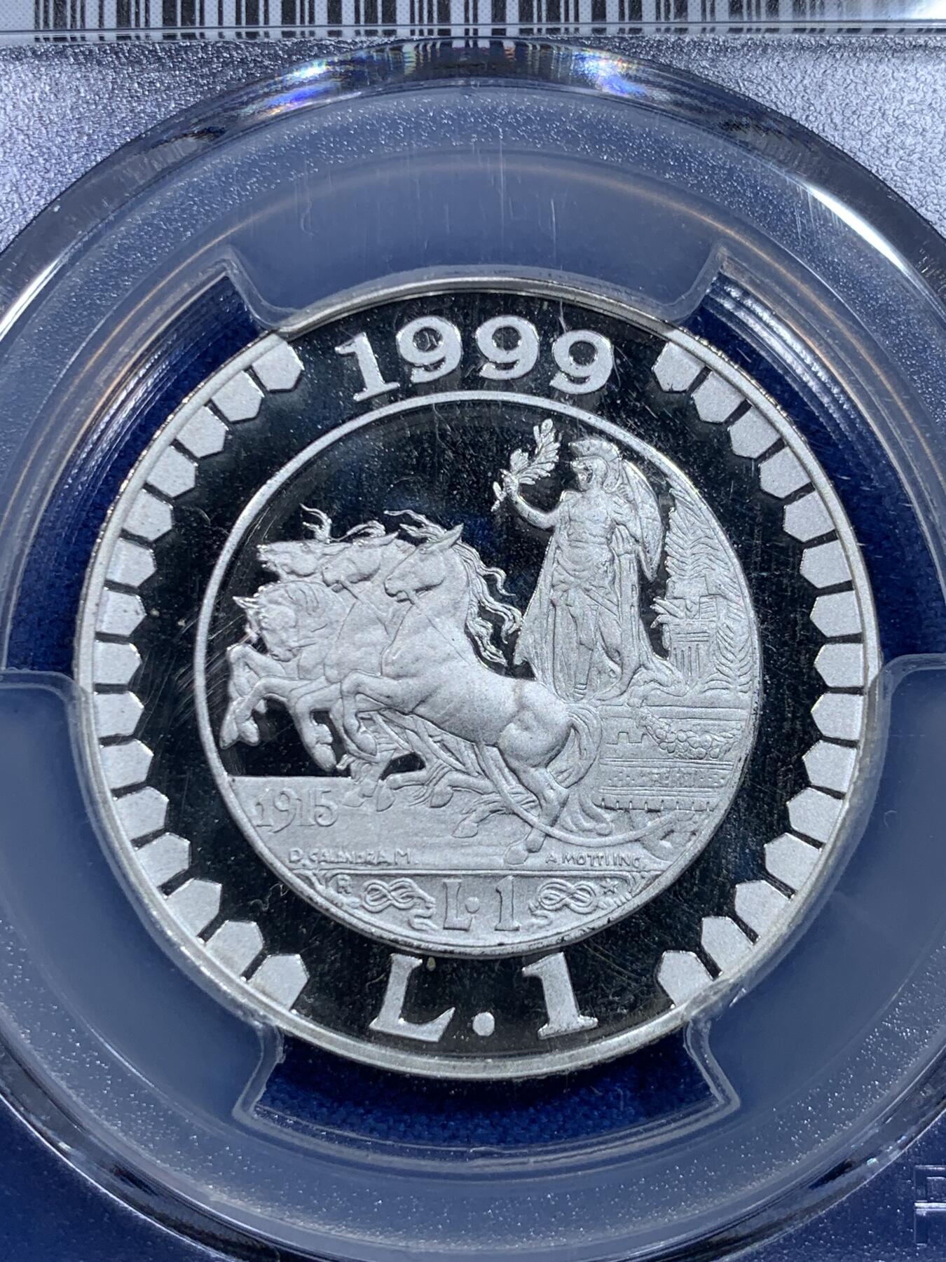 《竞宝斋》第279场- 周日，周一 ，周二3场连拍 （全场包邮） PCGS PR68DCAM 意大利1999年最后的里拉纪念 精制小马车