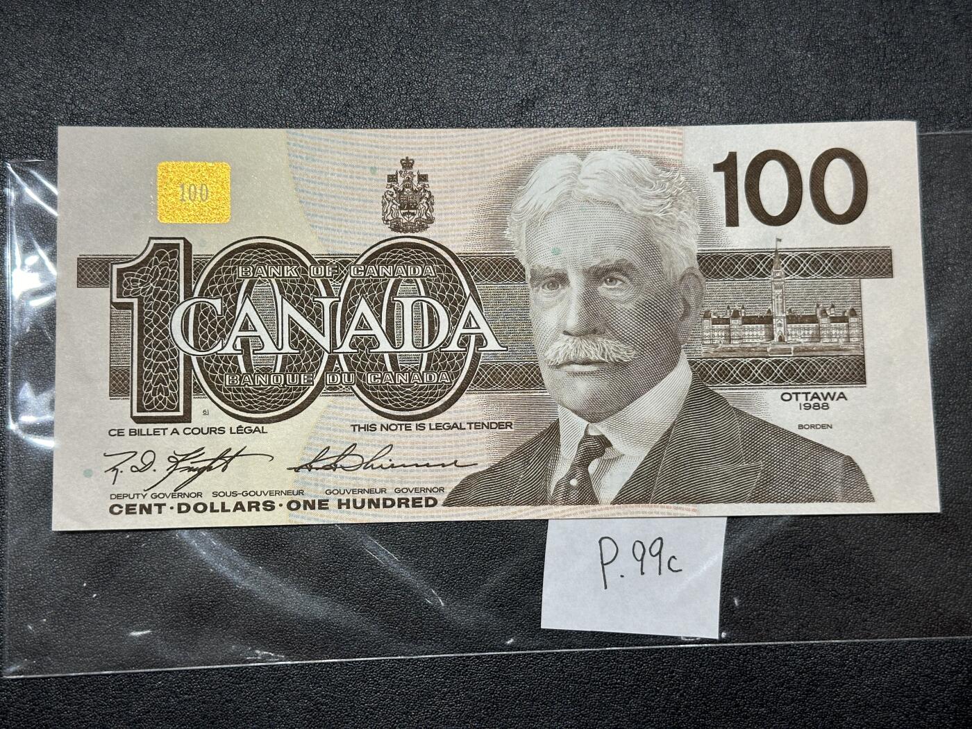 《外钞收藏家》第三百八十一期（美洲小专场） 加拿大1988年100元	P99 全新 边角轻微点钞痕 