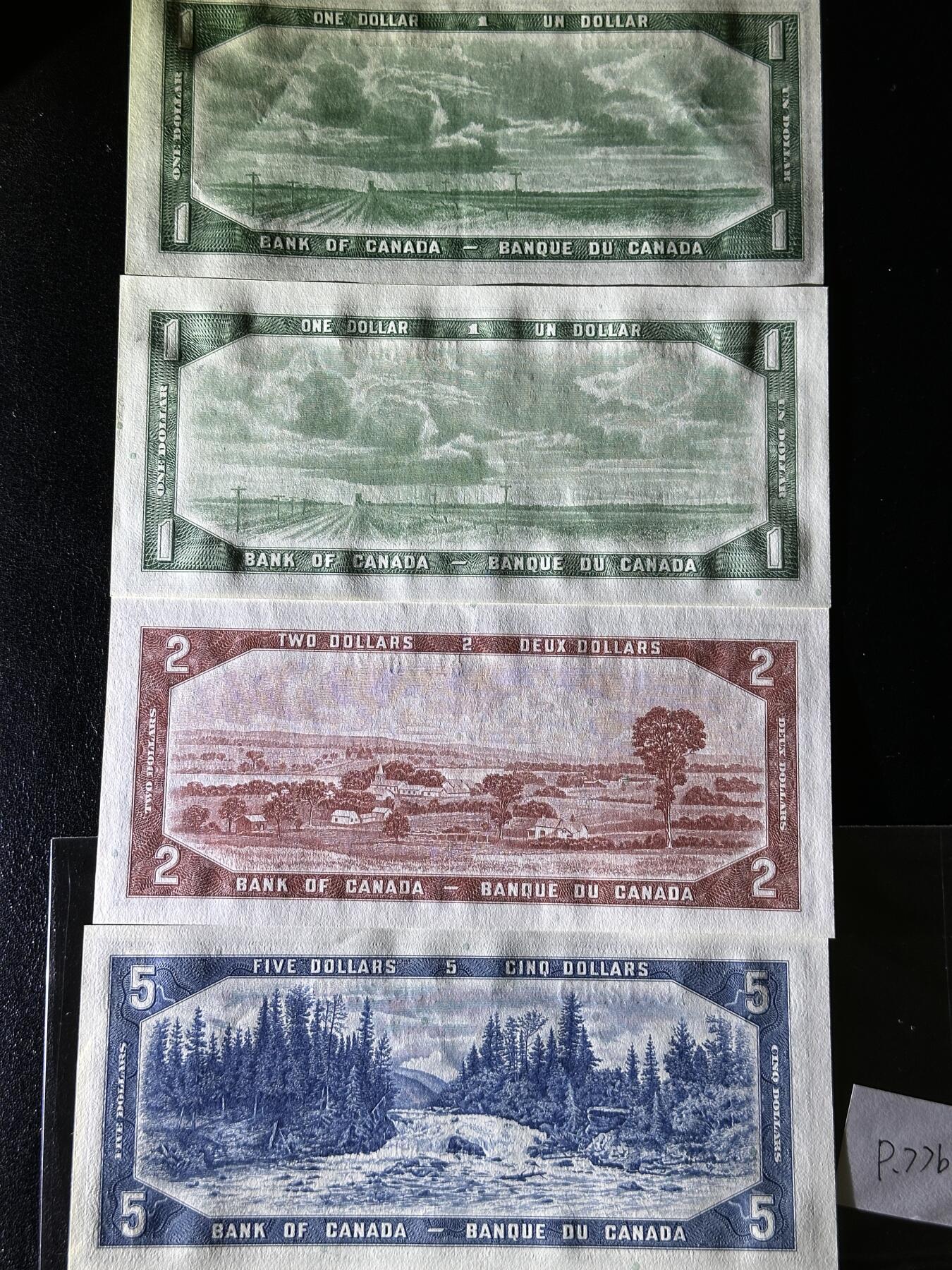 《外钞收藏家》第三百八十一期（美洲小专场） 加拿大1954版小套，1/1/2/5元，4枚	P74-77  全新UNC