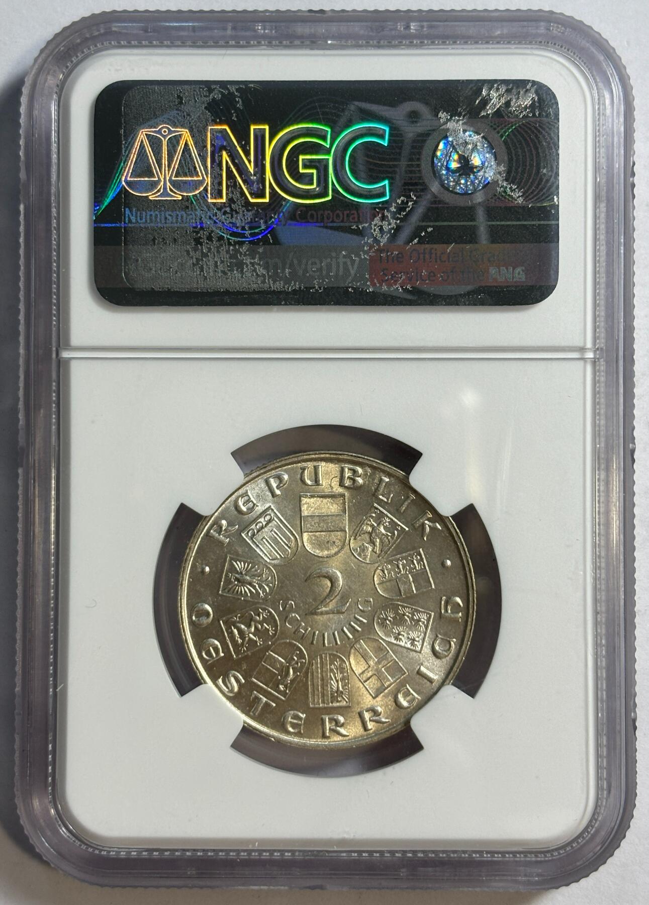 紫瑗钱币——第420期 奥地利 1933年 伊格纳兹·塞佩尔 2先令 银币 NGC MS62