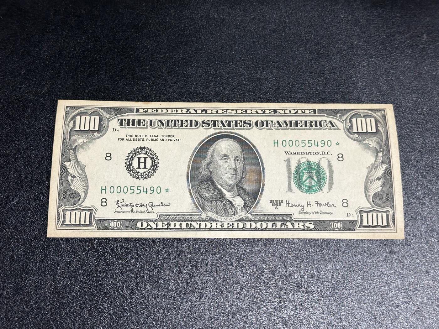 《外钞收藏家》第三百八十期（连拍第二场） 1963年美国100美元 无折 有潮癍 黄斑