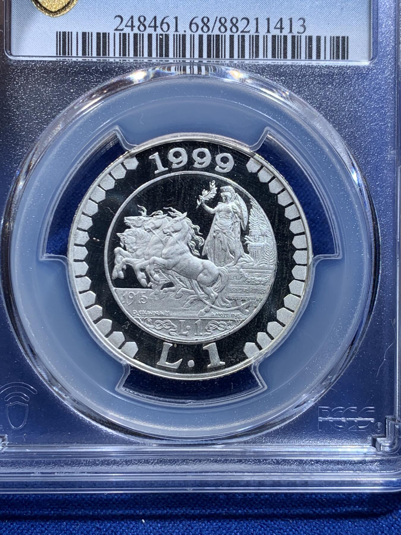 《竞宝斋》第279场- 周日，周一 ，周二3场连拍 （全场包邮） PCGS PR68DCAM 意大利1999年最后的里拉纪念 精制小马车