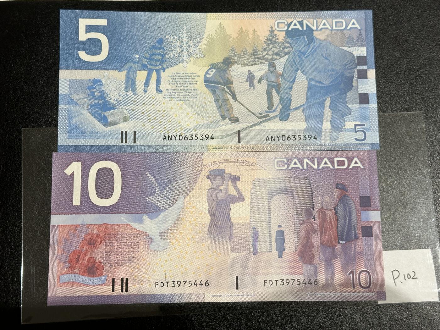 《外钞收藏家》第三百八十一期（美洲小专场） 加拿大2000-2001年版，5/10元	P101-102  全新UNC