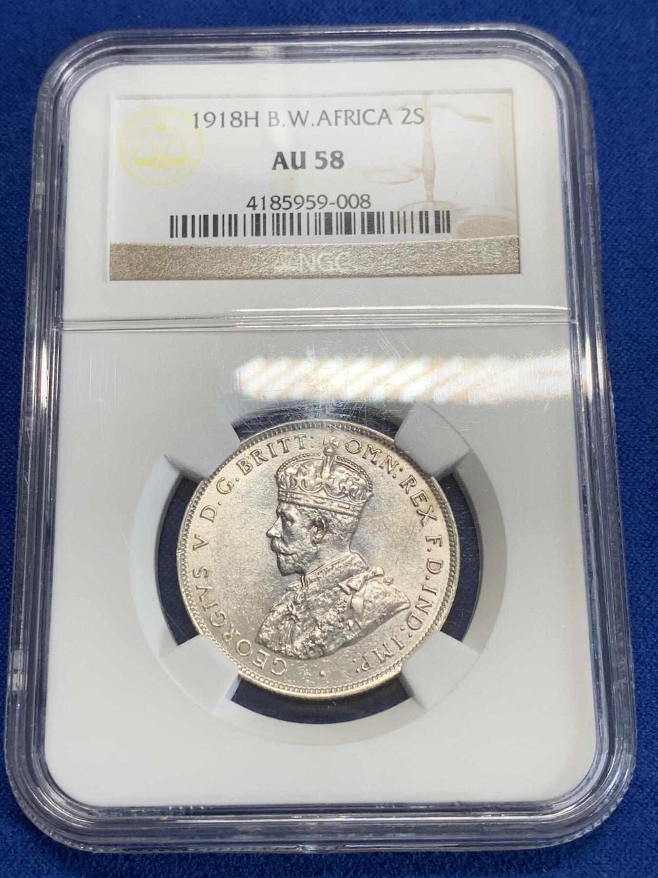 《竞宝斋》第279场- 周日，周一 ，周二3场连拍 （全场包邮） NGC AU58  英属西非1918年乔治五世2先令 少见品种