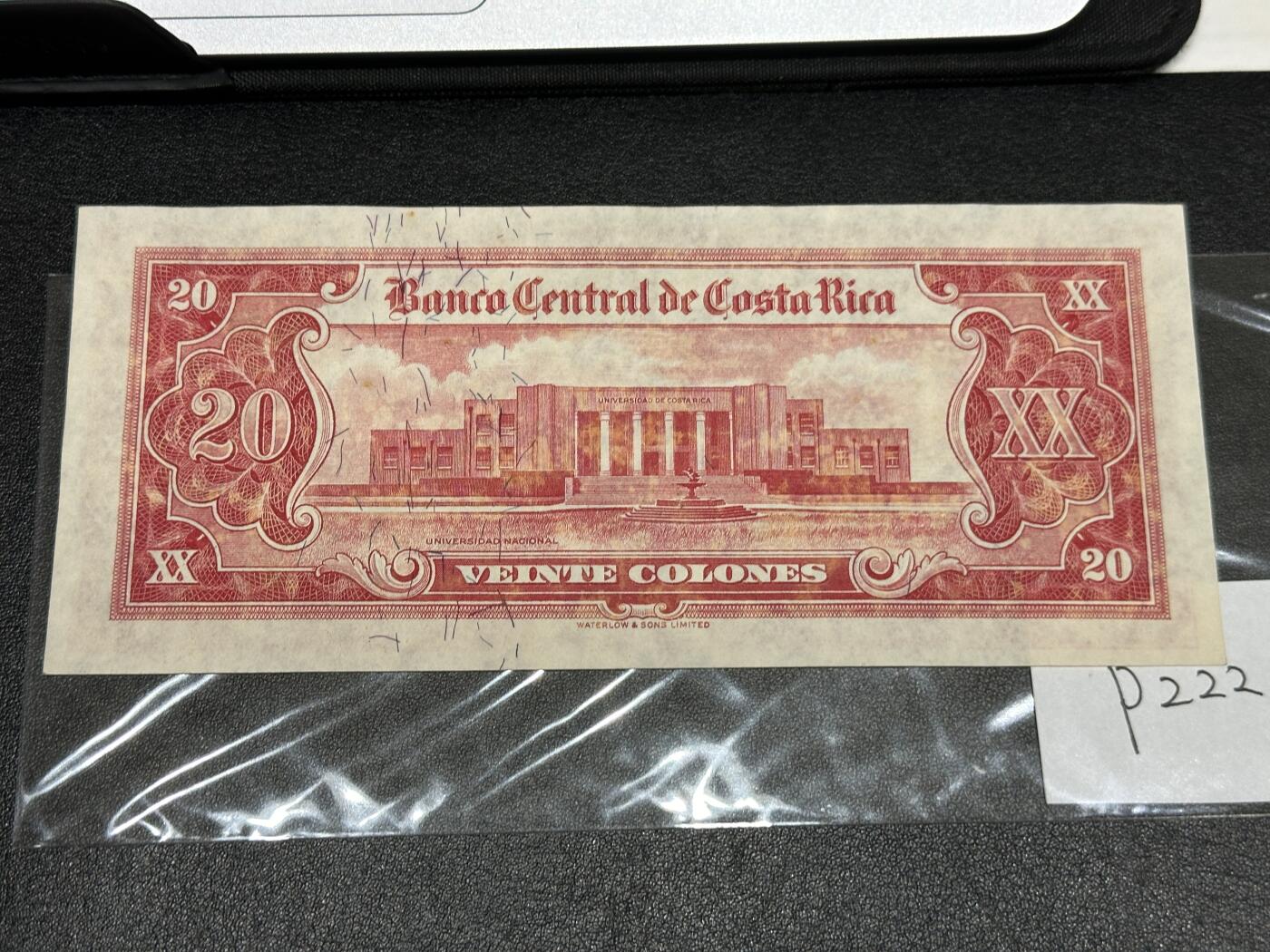 《外钞收藏家》第三百八十一期（美洲小专场） 哥斯达黎加1964年20克伦 P222 UNC- 有黄斑