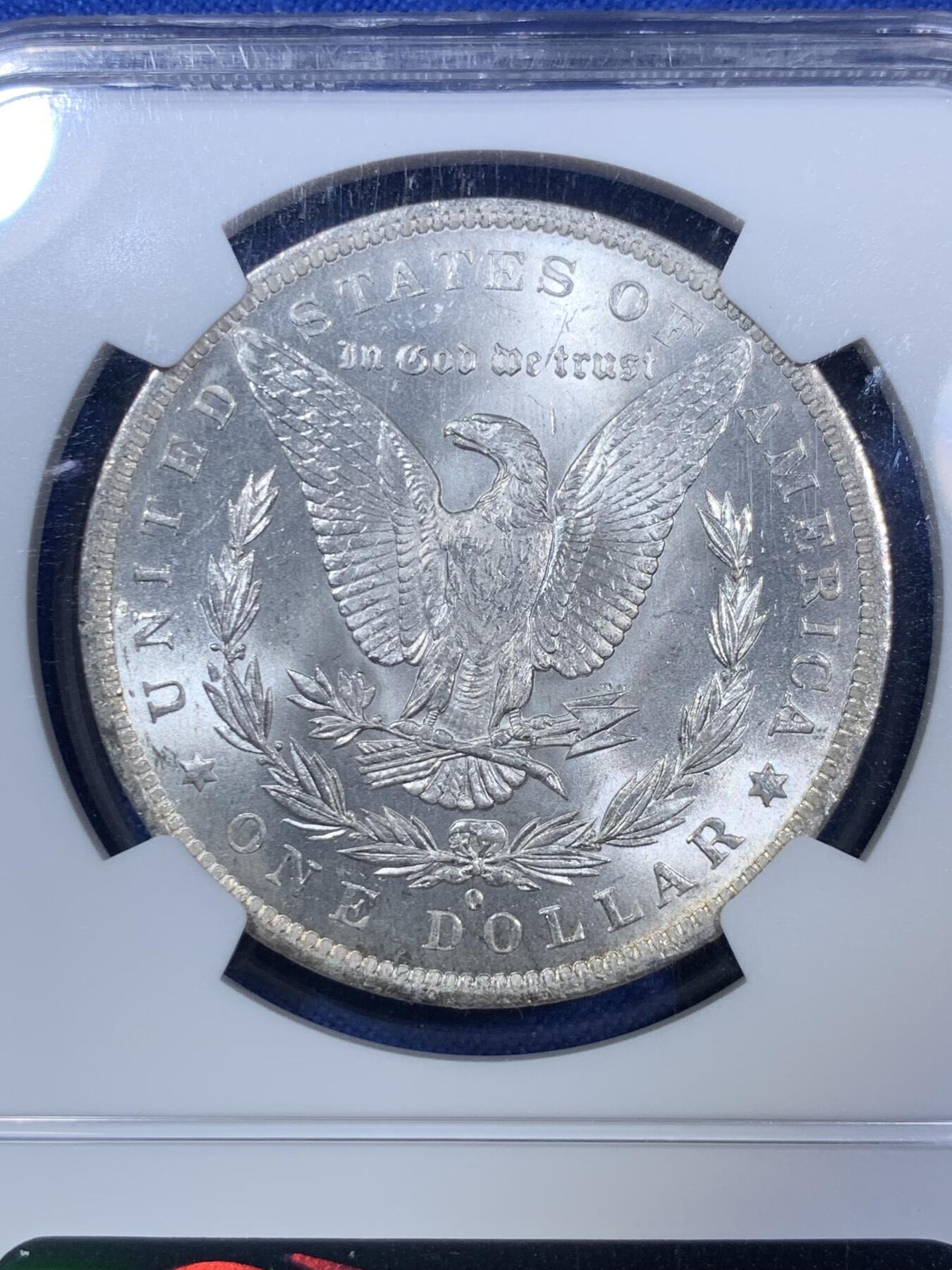 《竞宝斋》第280场- 周日，周一 ，周二3场连拍 （全场包邮） NGC MS64 美国1883年O版摩根 少见蓝彩人面 状态不错