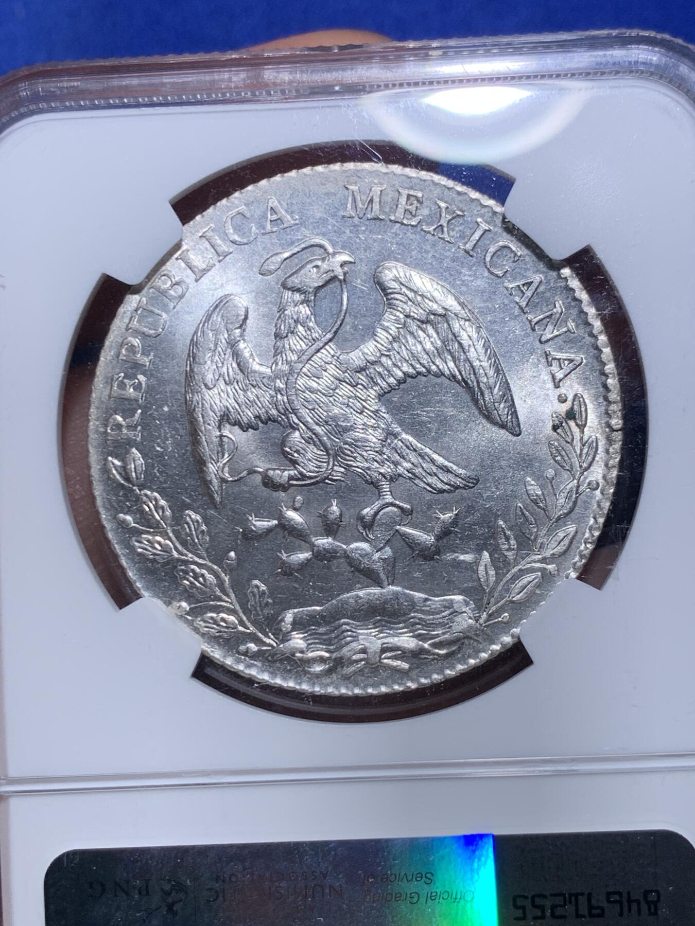 《竞宝斋》第280场- 周日，周一 ，周二3场连拍 （全场包邮） NGC MS62 墨西哥1896年鹰洋8R银币 镜面感十足