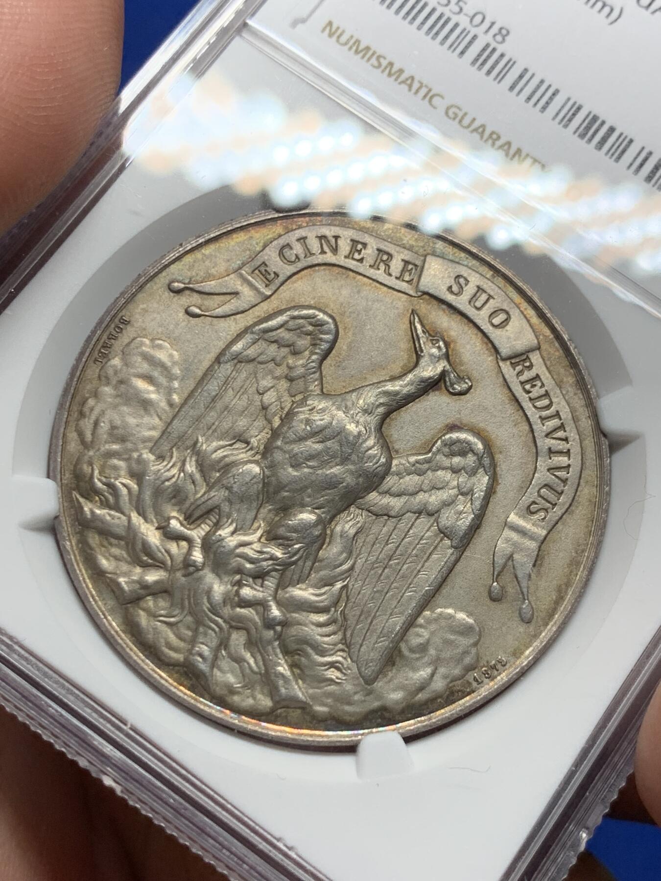 《竞宝斋》第281场- 周日，周一 ，周二3场连拍 （全场包邮） NGC-MS63 法国银章，凤凰保险公司