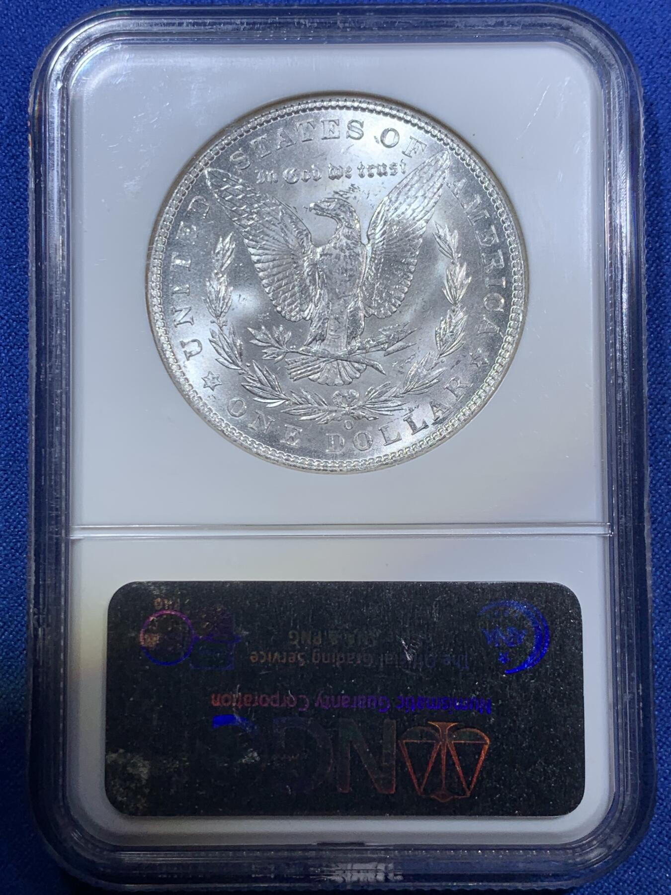 《竞宝斋》第280场- 周日，周一 ，周二3场连拍 （全场包邮） NGC MS64 美国1901年摩根1美元银币 2003年前的老盒子 爆光品相 年份略少