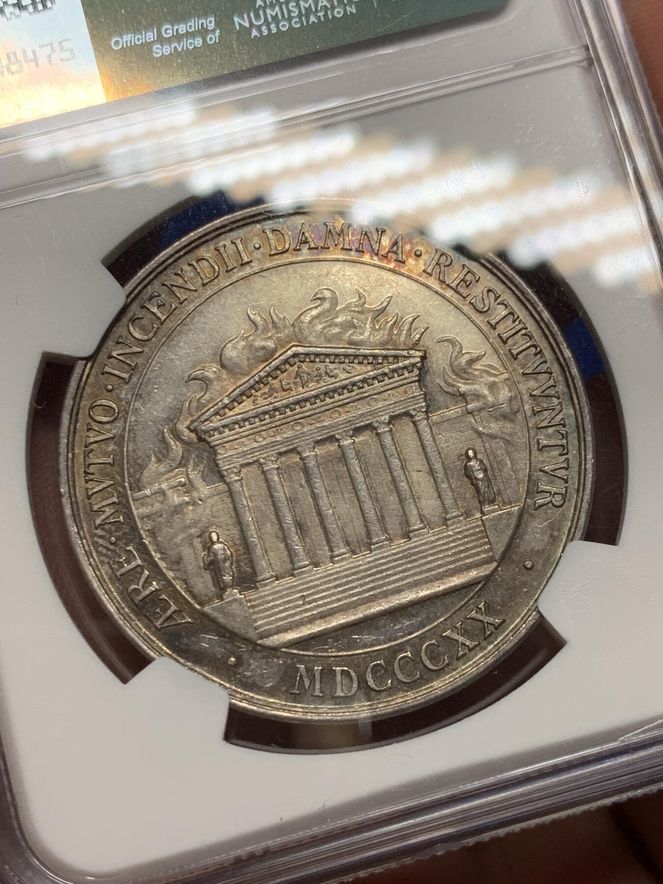 《竞宝斋》第281场- 周日，周一 ，周二3场连拍 （全场包邮） NGC-MS63 法国银代币，奥尔良火灾保险公司