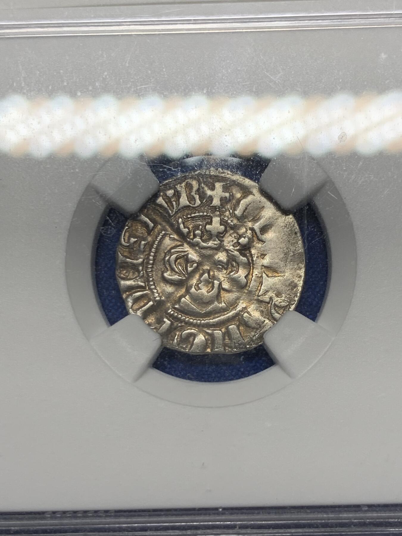 《竞宝斋》第280场- 周日，周一 ，周二3场连拍 （全场包邮） NGC VF25 英国 1272-1307  爱德华一世 1便士银币 整体透打 少见品种